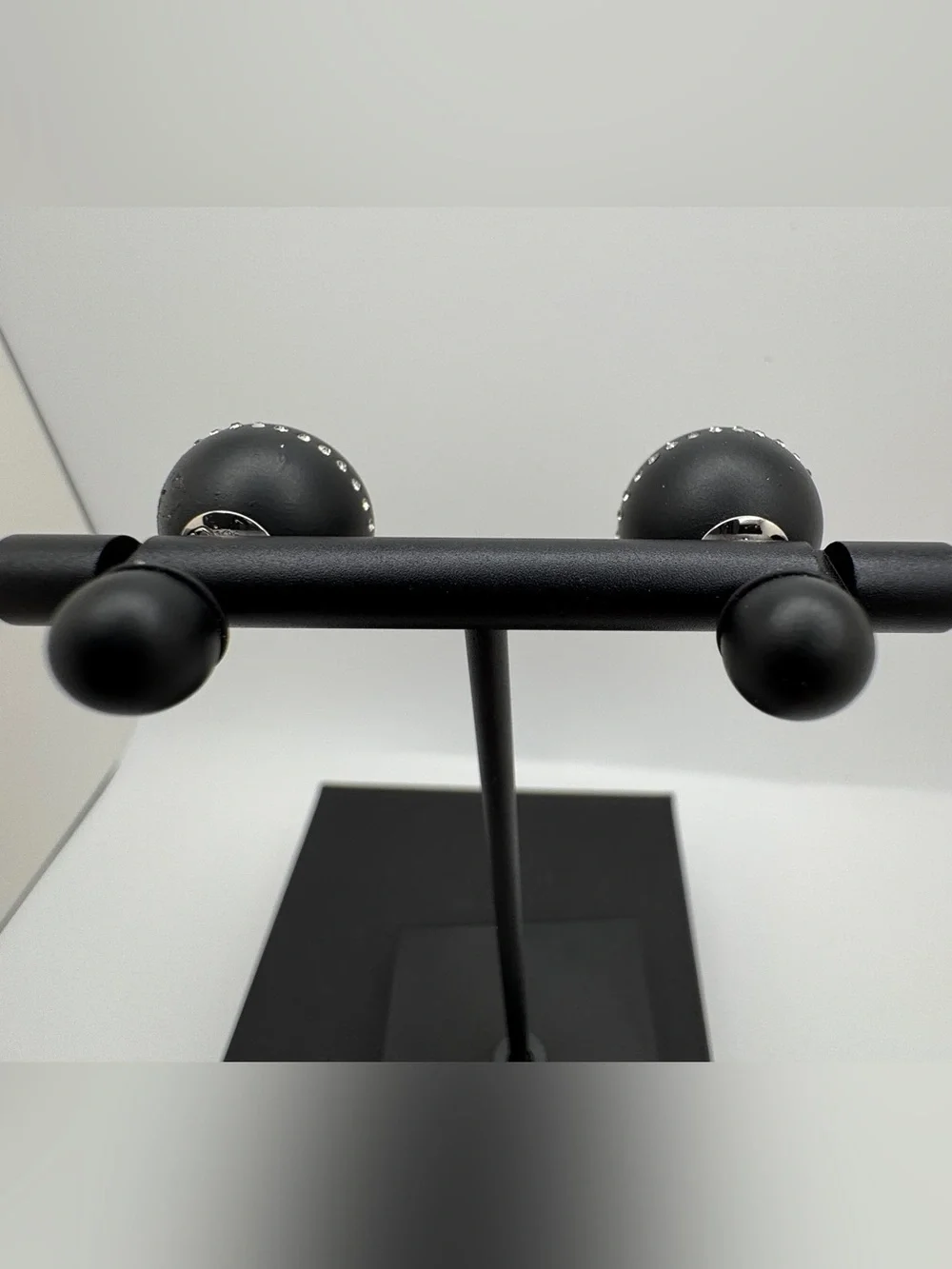 Dior Tribales Matte Black w/ Band of Encrusted Crystal Pierced Earrings